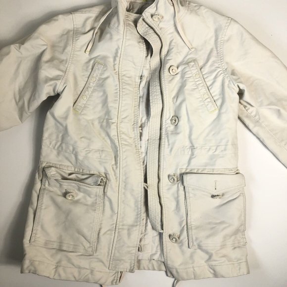 GAP Womens Button‎ Front Off-White Jacket With Hoodie 100% Cotton Sz M E86 - Picture 2 of 8